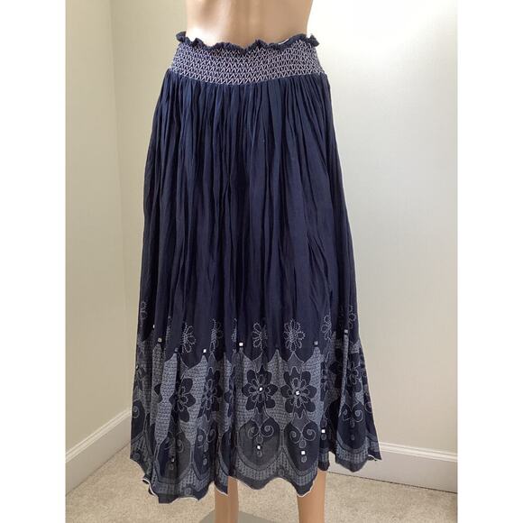 vintage Elementz maxi skirt. Elastic smocked waistband embroidered border hem L - Picture 1 of 2
